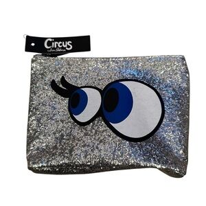 SAM EDELMAN CIRCUS GLITTER MAKEUP BAG/ CLUTCH , ZIPPER CLOSURE  ANIMATED EYES
